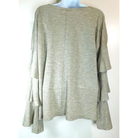 Woman's Doe & Row Oversized Tunic Top Tiered Bell Sleeves Sz. L Flowy Knit - Picture 4 of 9